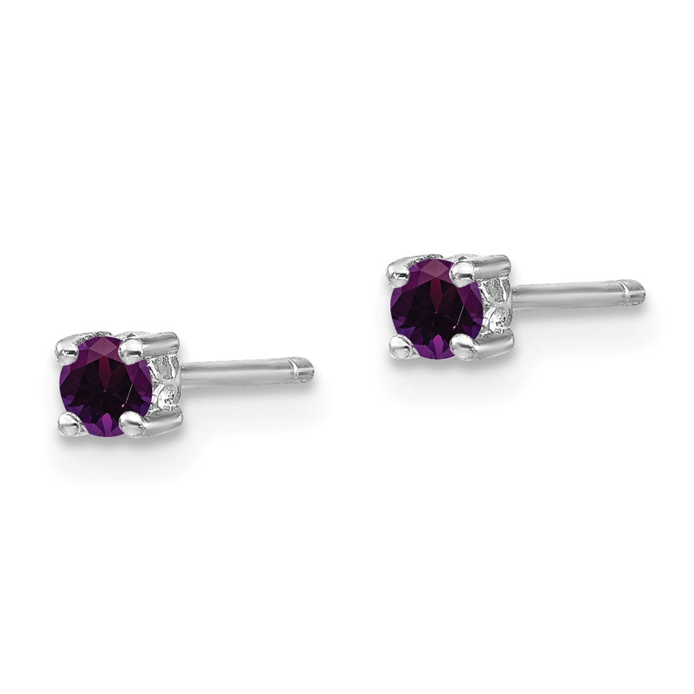 Sterlingsilber Rhodiniert 3mm Rund Amethyst Ohrstecker