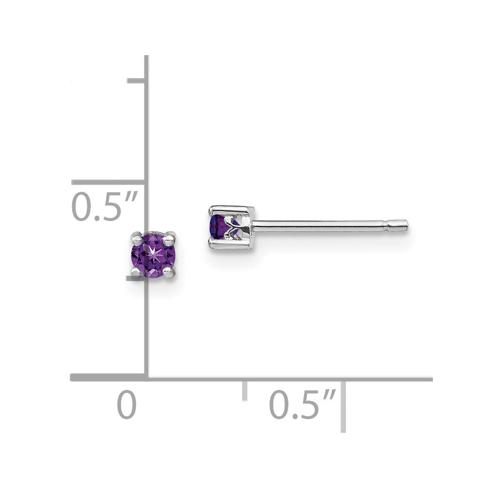 Sterlingsilber Rhodiniert 3mm Rund Amethyst Ohrstecker