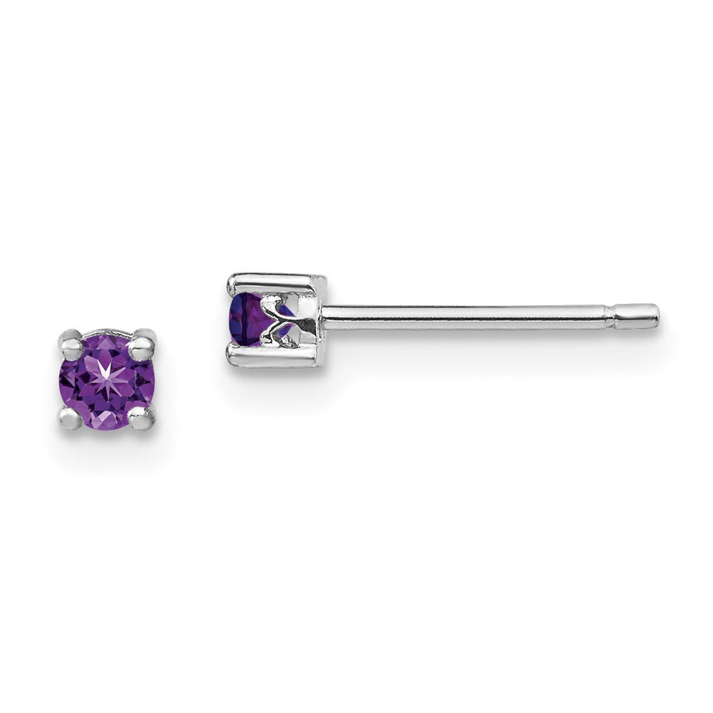 Sterlingsilber Rhodiniert 3mm Rund Amethyst Ohrstecker