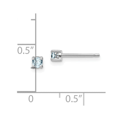Sterlingsilber Rhodiniert 3mm Rund Aquamarin Ohrstecker