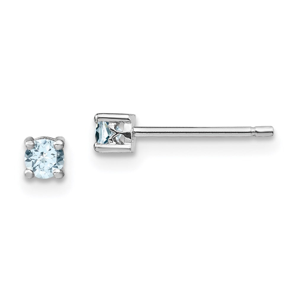 Sterlingsilber Rhodiniert 3mm Rund Aquamarin Ohrstecker