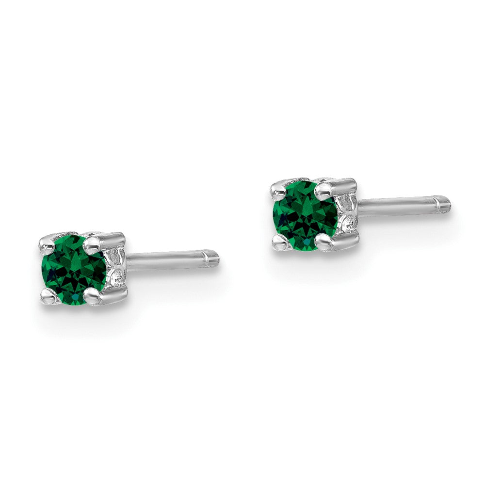 Sterlingsilber Rhodiniert 3mm Rund Erzeugt Smaragd Ohrstecker