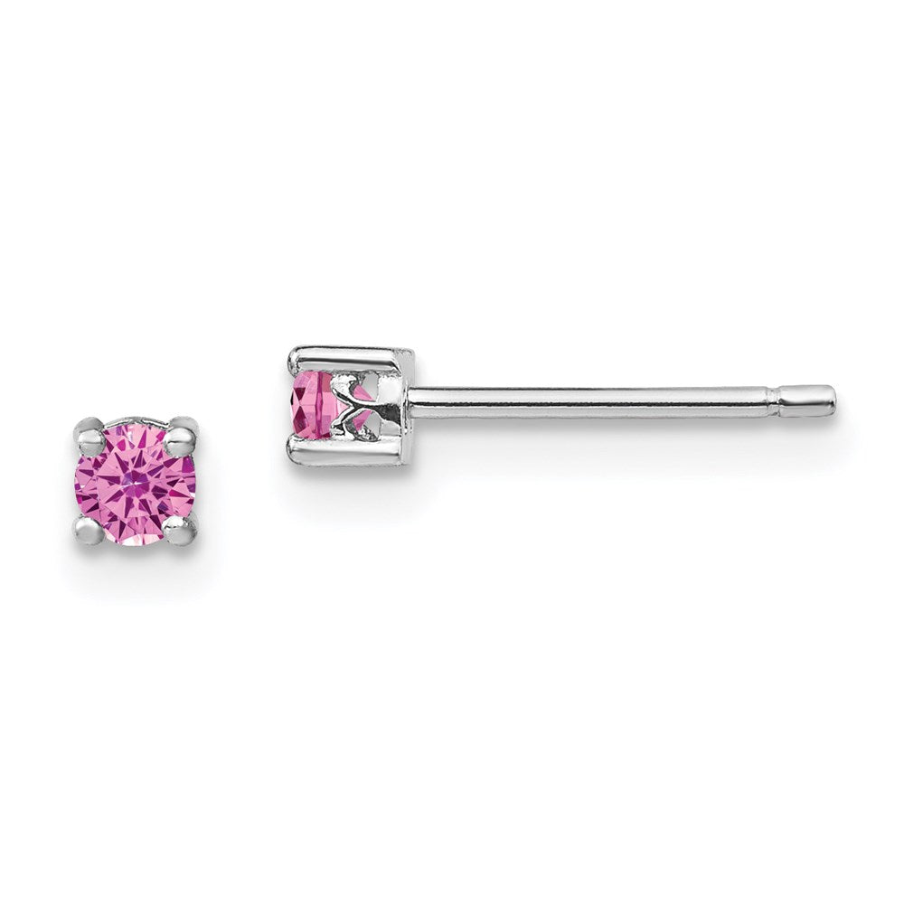 Sterlingsilber Rhodiniert 3mm Rund Cr. Rosa Saphir Ohrstecker