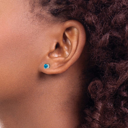 Sterlingsilber Rhodiniert 4mm Rund Schweizer Blautopas Ohrstecker
