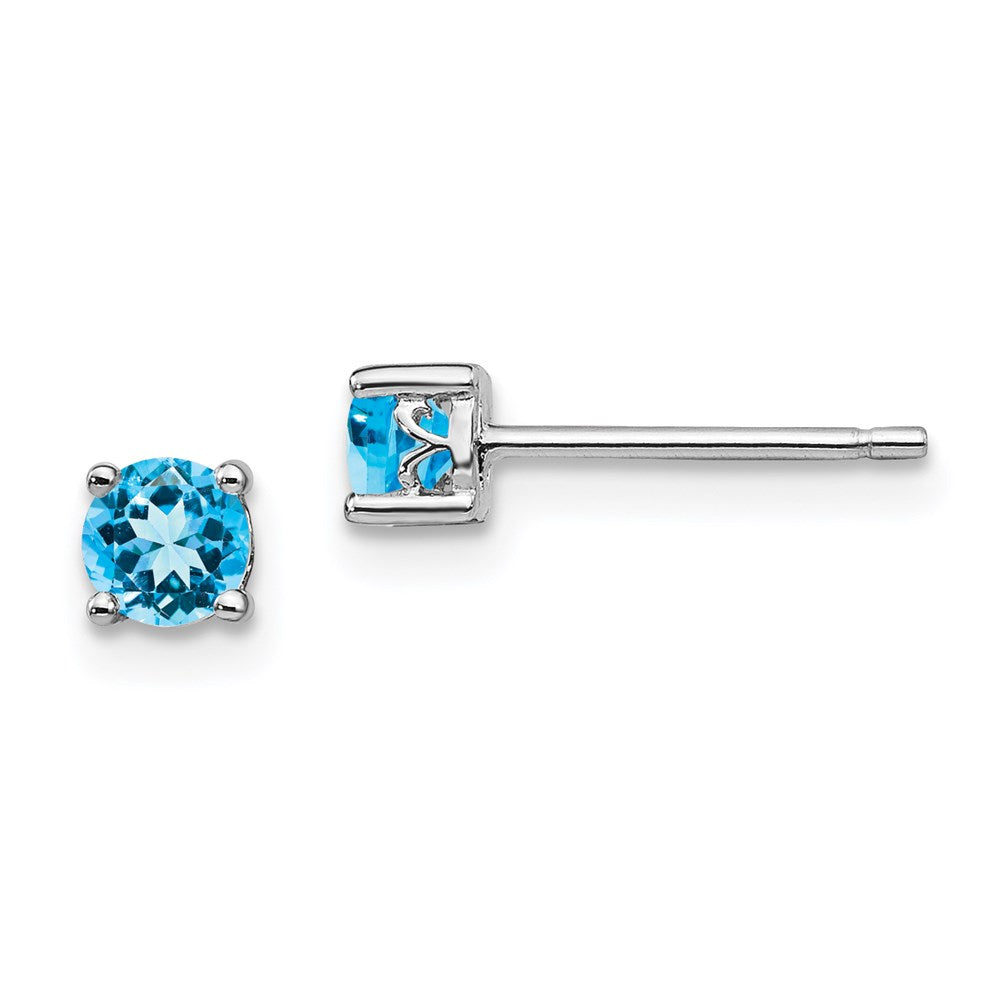 Sterlingsilber Rhodiniert 4mm Rund Schweizer Blautopas Ohrstecker