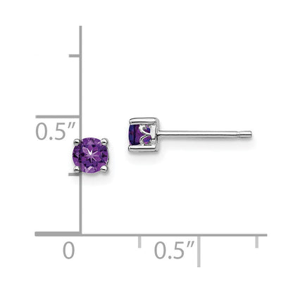 Sterlingsilber Rhodiniert 4mm Rund Amethyst Ohrstecker