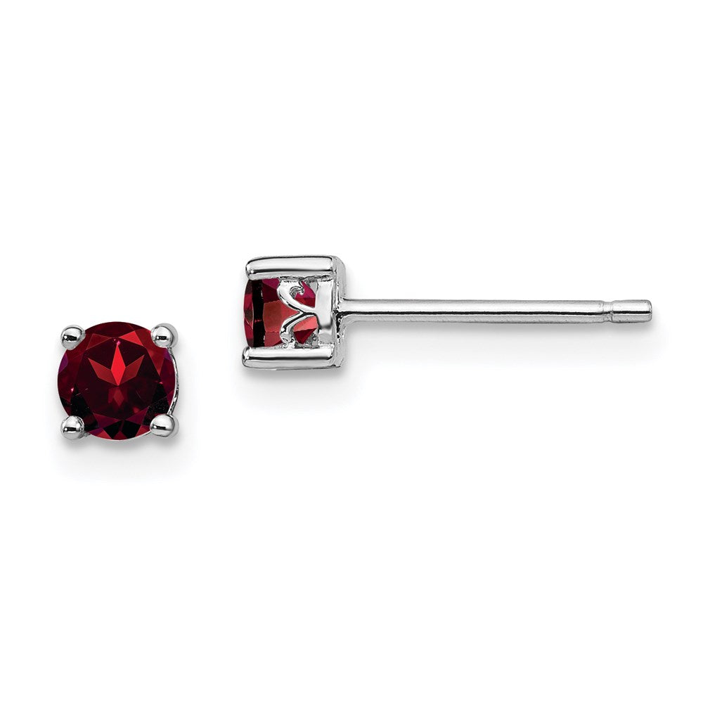 Sterlingsilber Rhodiniert 4mm Rund Granat Ohrstecker