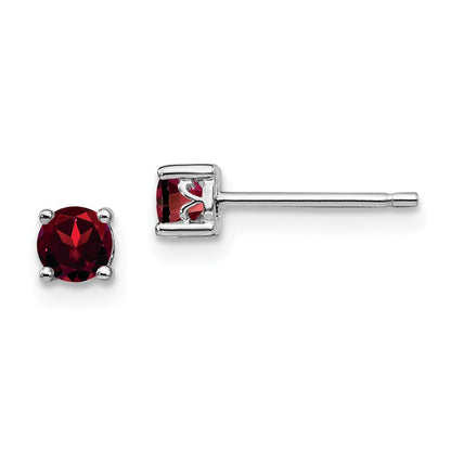 Sterlingsilber Rhodiniert 4mm Rund Granat Ohrstecker