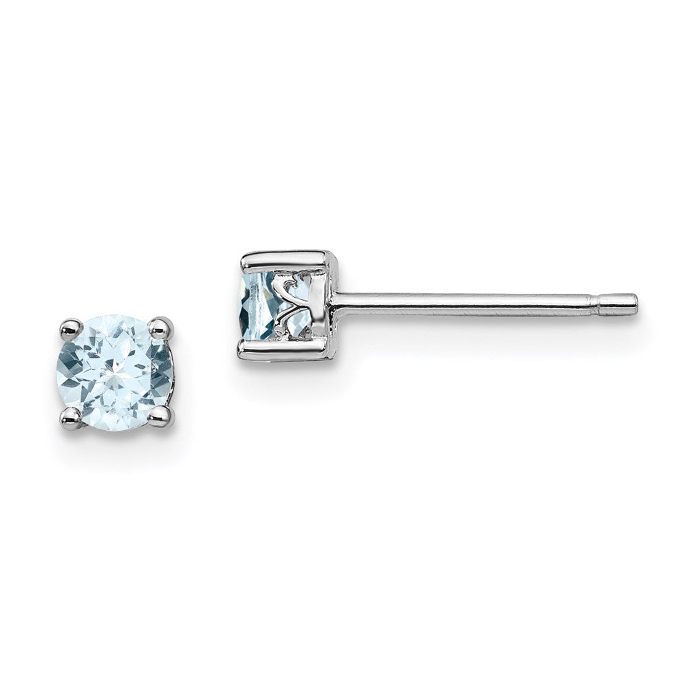 Sterlingsilber Rhodiniert 4mm Rund Aquamarin Ohrstecker
