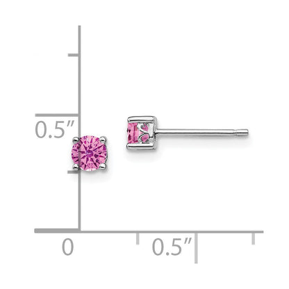 Sterlingsilber Rhodiniert 4mm Rund Erzeugt Rosa Saphir Stecker Ohrring