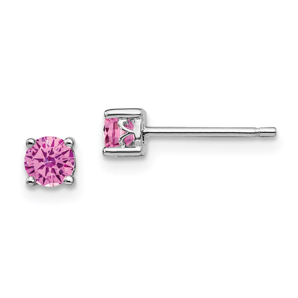 Sterlingsilber Rhodiniert 4mm Rund Erzeugt Rosa Saphir Stecker Ohrring