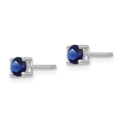 Sterlingsilber Rhodiniert 4mm Rund Erzeugt Saphir Ohrstecker