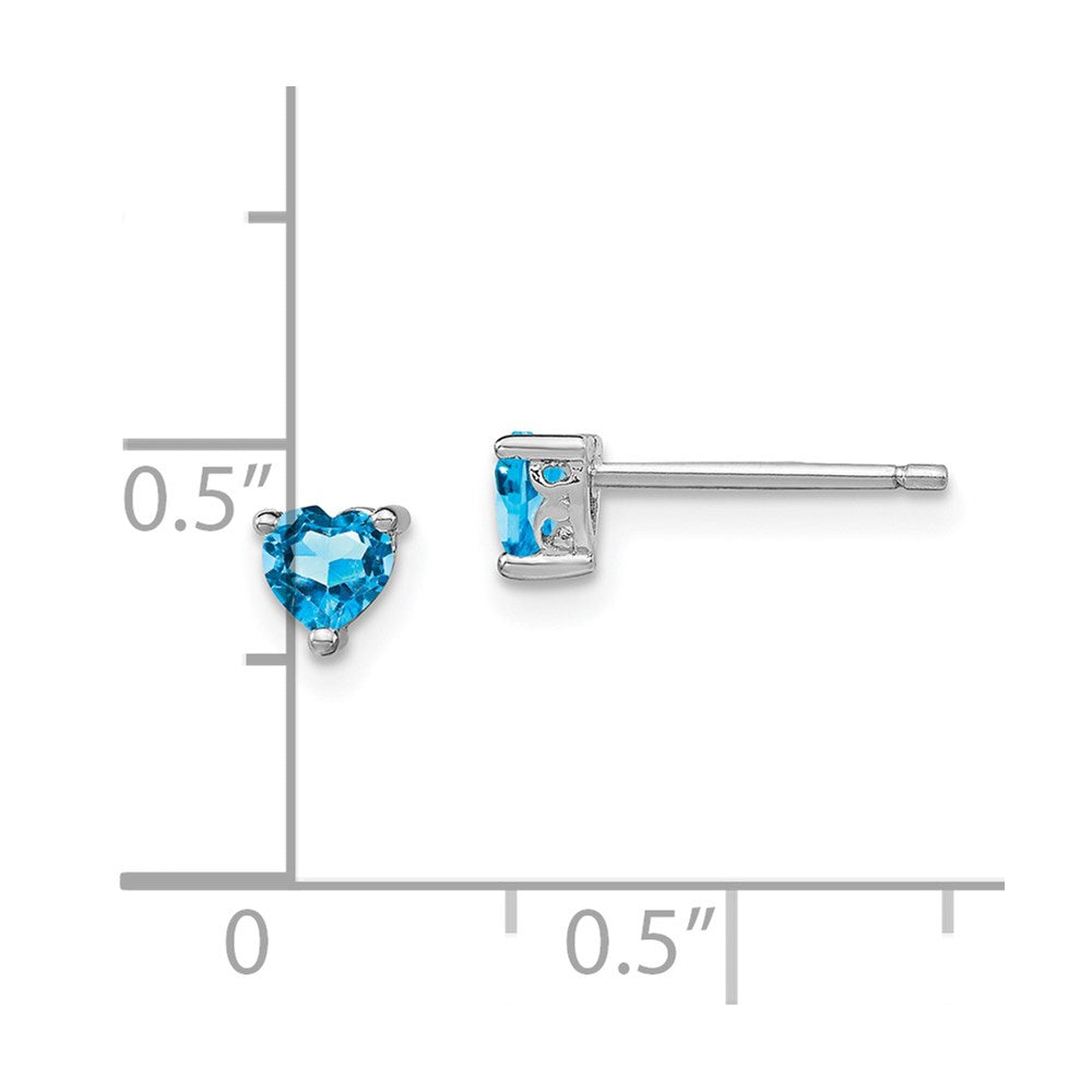 Sterlingsilber Rhodiniert 4mm Herz Schweizer Blautopas Ohrstecker