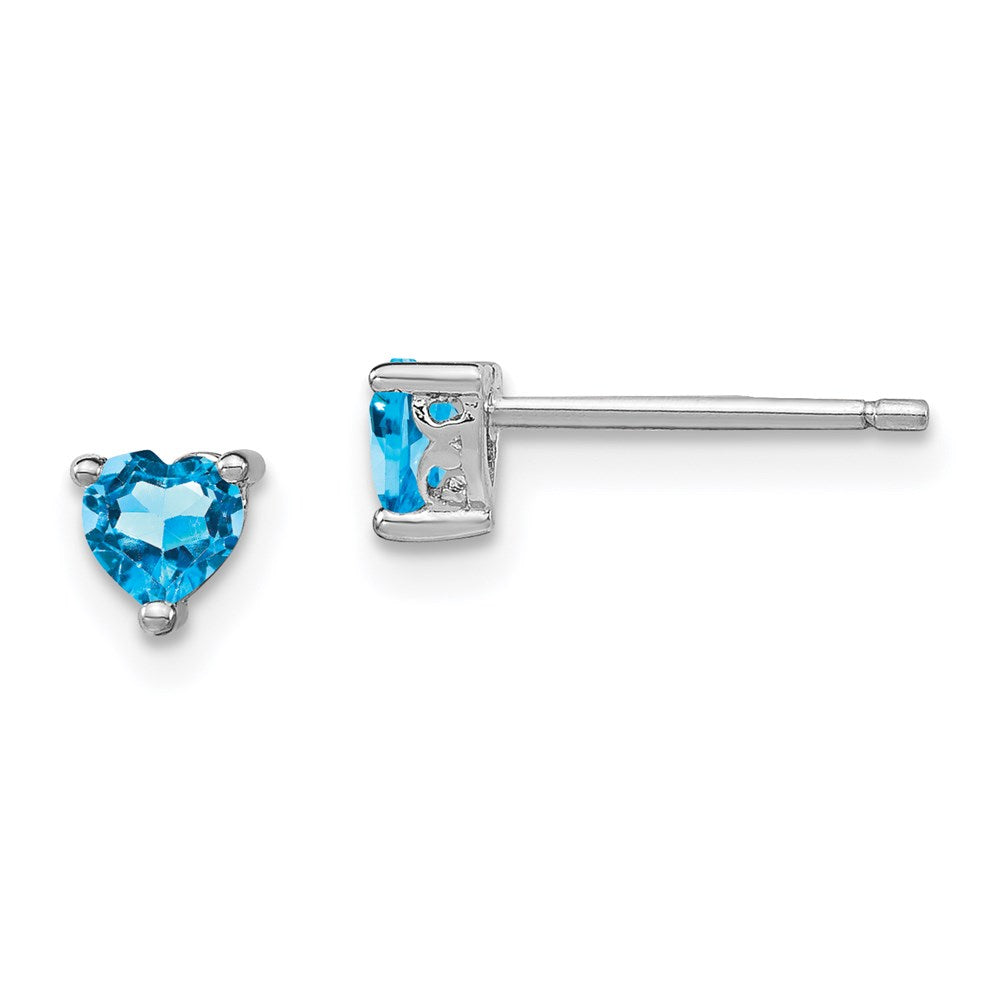 Sterlingsilber Rhodiniert 4mm Herz Schweizer Blautopas Ohrstecker