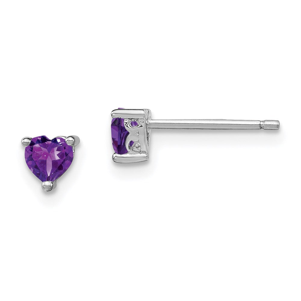 Sterlingsilber Rhodiniert 4mm Herz Amethyst Ohrstecker