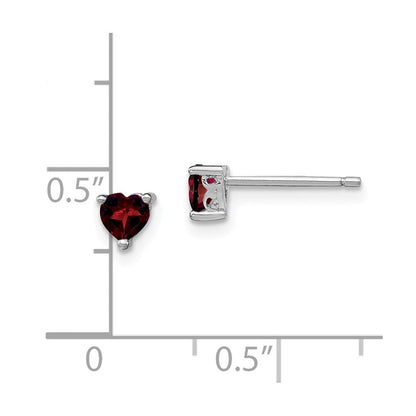 Sterlingsilber Rhodiniert 4mm Herz Granat Ohrstecker