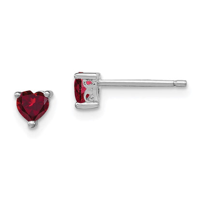Sterlingsilber Rhodiniert 4mm Herz Erzeugt Rubin Ohrstecker