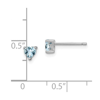Sterlingsilber Rhodiniert 4mm Herz Aquamarin Ohrstecker