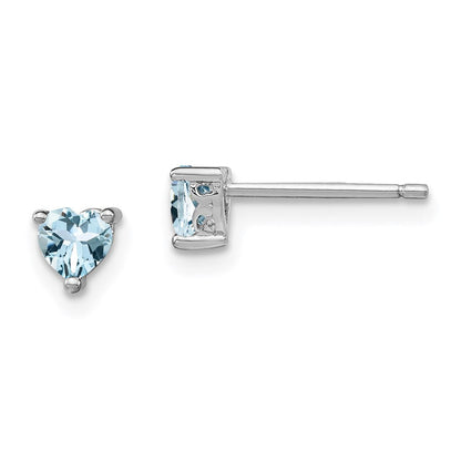 Sterlingsilber Rhodiniert 4mm Herz Aquamarin Ohrstecker