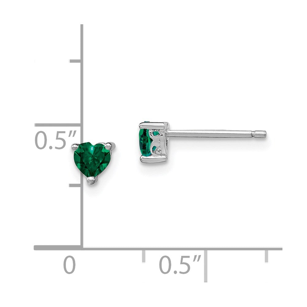 Sterlingsilber Rhodiniert 4mm Herz Erzeugt Smaragd Ohrstecker
