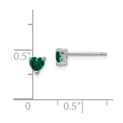 Sterlingsilber Rhodiniert 4mm Herz Erzeugt Smaragd Ohrstecker