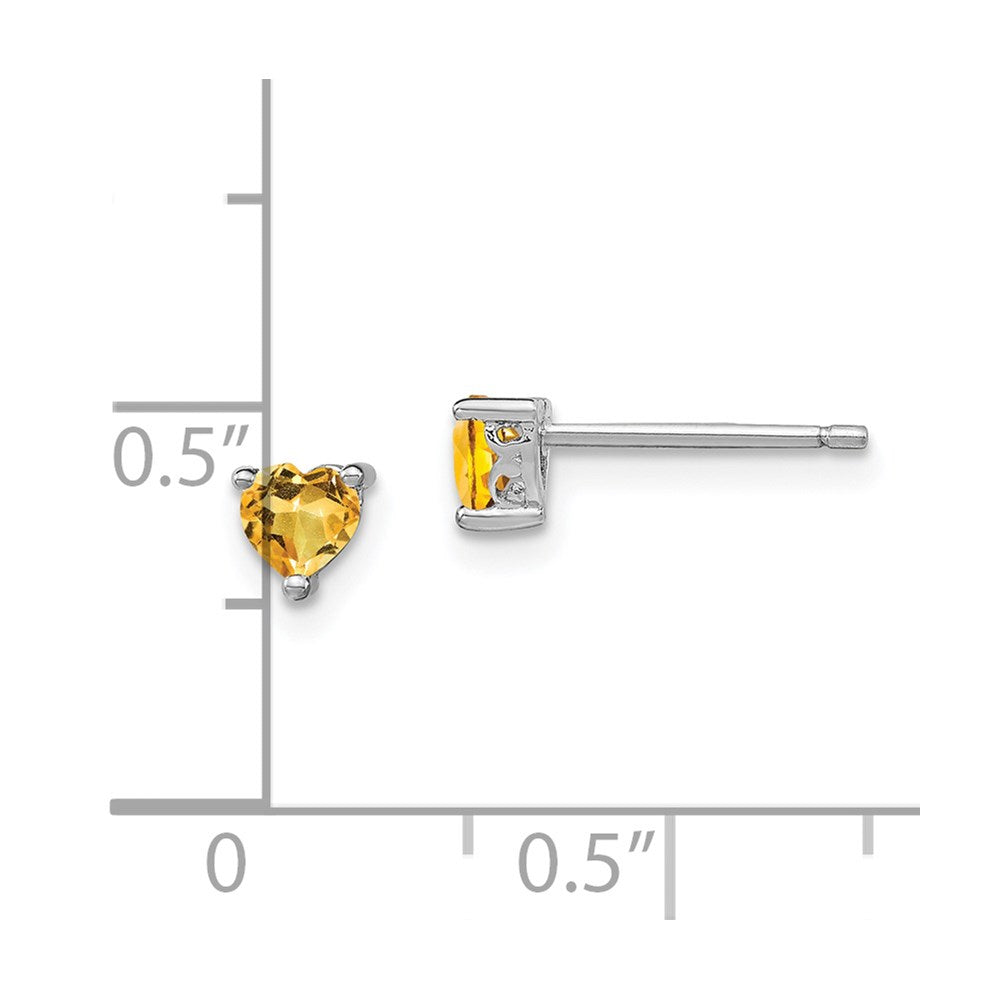 Sterlingsilber Rhodiniert 4mm Herz Citrin Ohrstecker