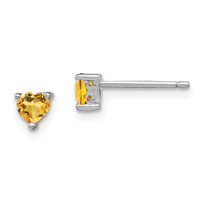 Sterlingsilber Rhodiniert 4mm Herz Citrin Ohrstecker