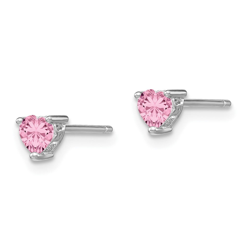 Sterlingsilber Rhodiniert 4mm Herz Cr. Rosa Saphir Ohrstecker