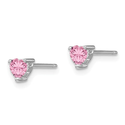 Sterlingsilber Rhodiniert 4mm Herz Cr. Rosa Saphir Ohrstecker