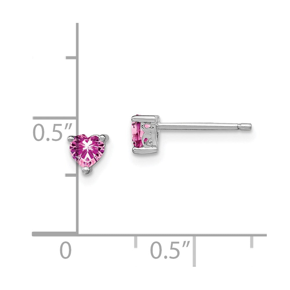 Sterlingsilber Rhodiniert 4mm Herz Cr. Rosa Saphir Ohrstecker