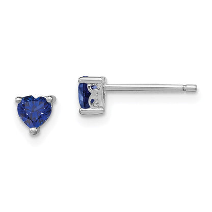 Sterlingsilber Rhodiniert 4mm Herz Erzeugt Saphir Ohrstecker