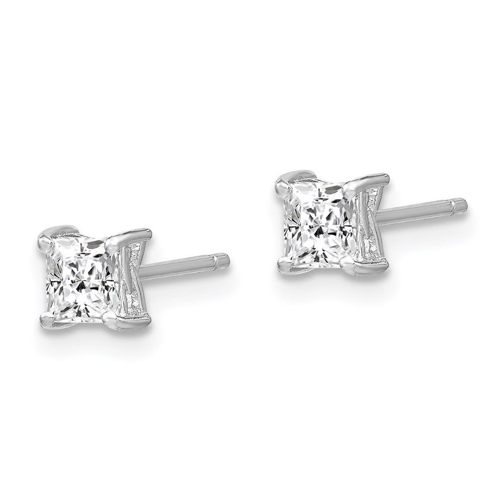 Sterlingsilber Rhodiniert 4mm Princess Weiß Topas Ohrstecker