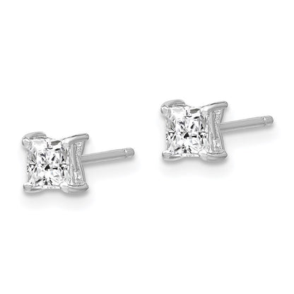 Sterlingsilber Rhodiniert 4mm Princess Weiß Topas Ohrstecker
