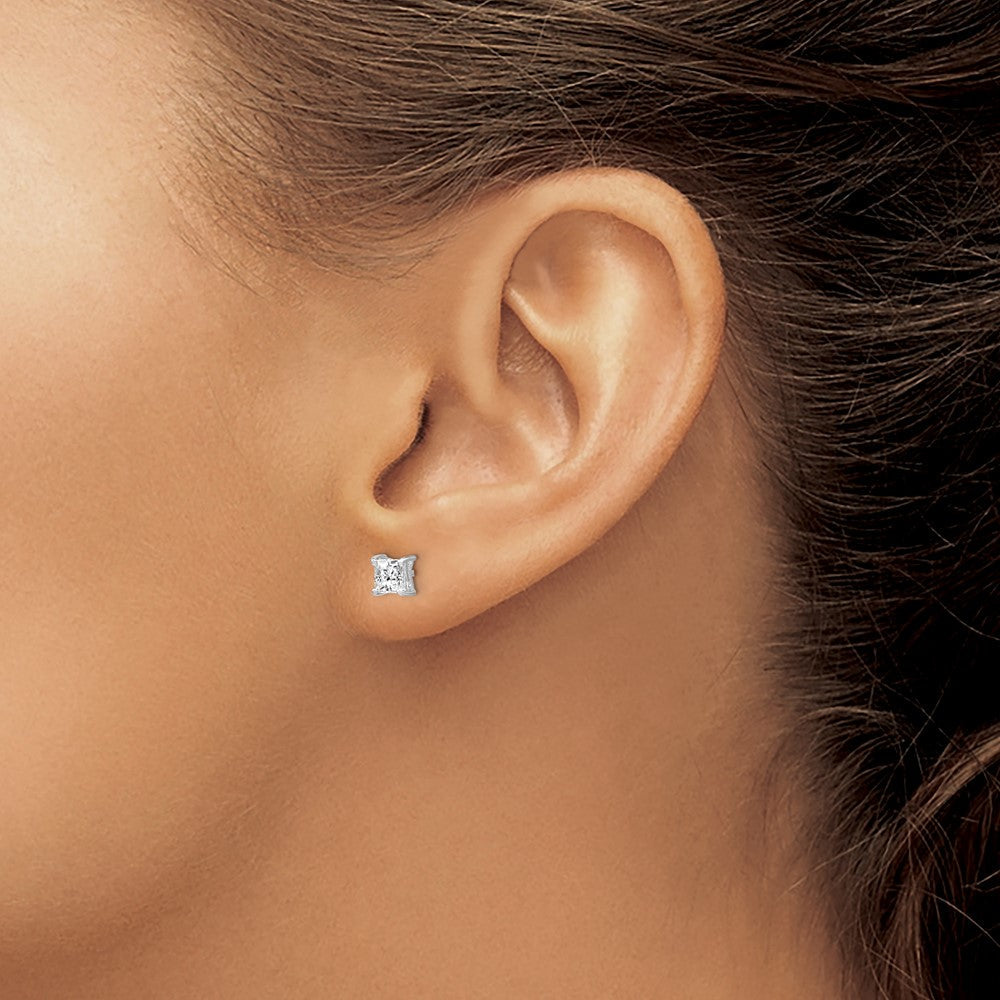 Sterlingsilber Rhodiniert 4mm Princess Weiß Topas Ohrstecker