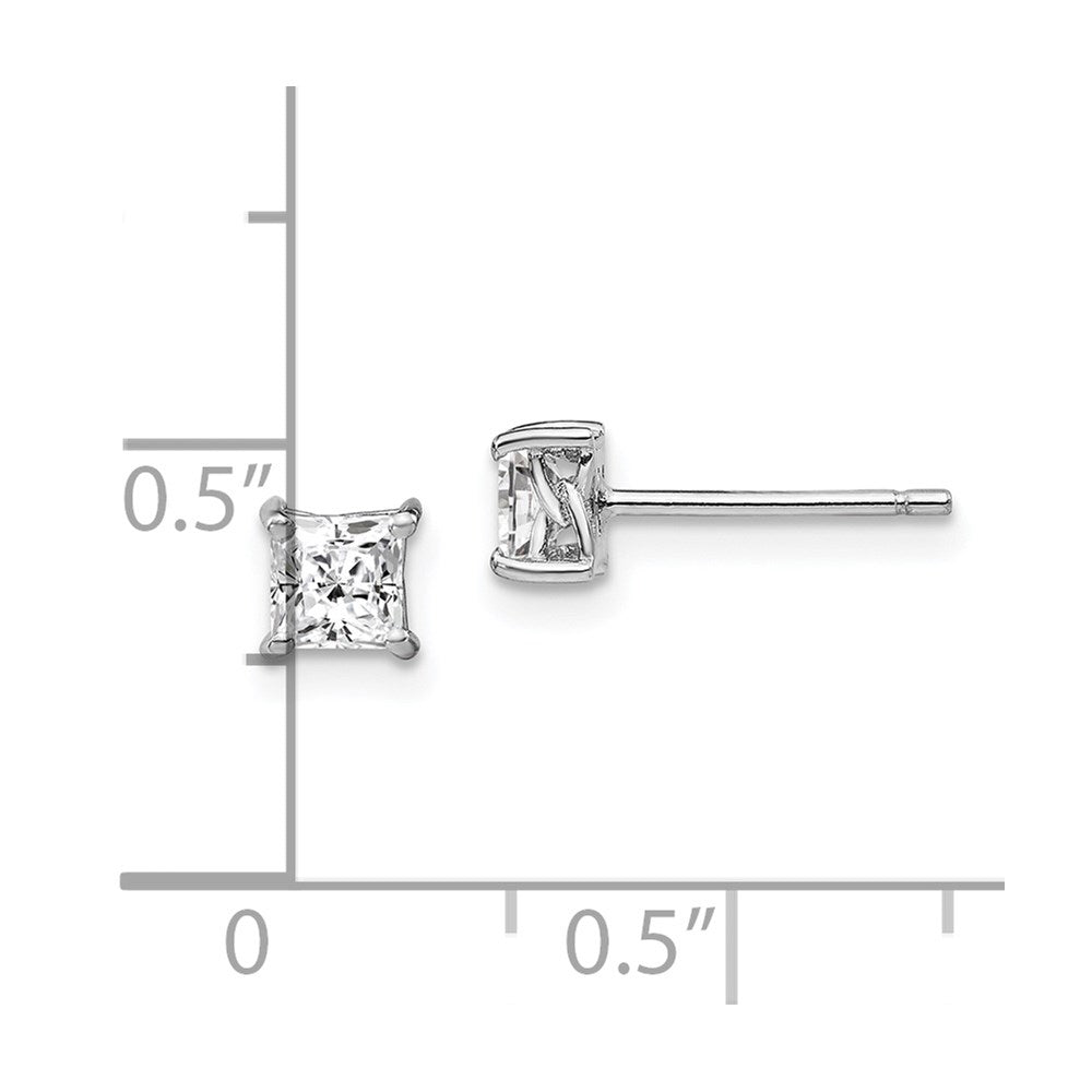 Sterlingsilber Rhodiniert 4mm Princess Weiß Topas Ohrstecker