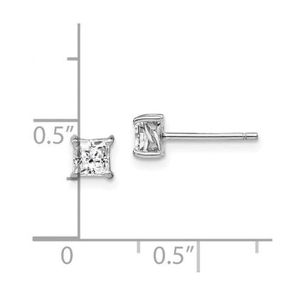 Sterlingsilber Rhodiniert 4mm Princess Weiß Topas Ohrstecker