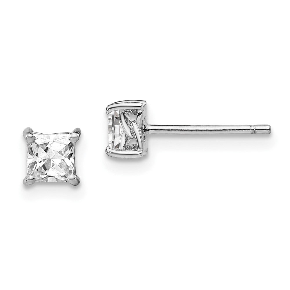 Sterlingsilber Rhodiniert 4mm Princess Weiß Topas Ohrstecker