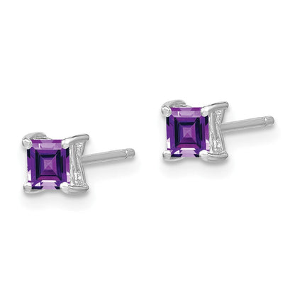 Sterlingsilber Rhodiniert 4mm Princess Amethyst Ohrstecker