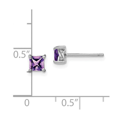 Sterlingsilber Rhodiniert 4mm Princess Amethyst Ohrstecker
