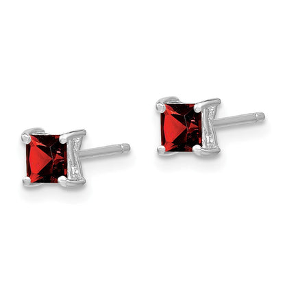 Sterlingsilber Rhodiniert 4mm Princess Granat Ohrstecker