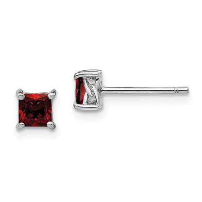 Sterlingsilber Rhodiniert 4mm Princess Granat Ohrstecker