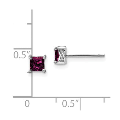 Sterlingsilber Rhodiniert 4mm Princess Rhodolith Granat Ohrstecker