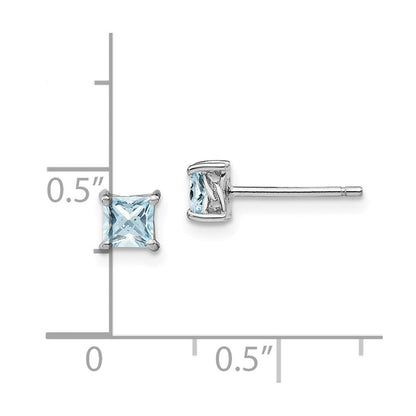 Sterlingsilber Rhodiniert 4mm Princess Aquamarin Ohrstecker