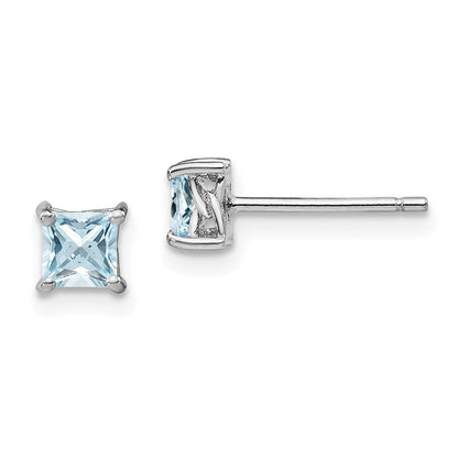 Sterlingsilber Rhodiniert 4mm Princess Aquamarin Ohrstecker