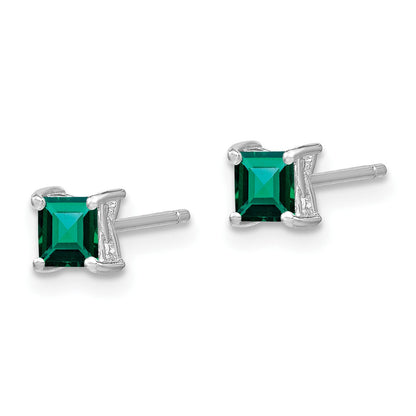 Sterlingsilber Rhodiniert 4mm Princess Erzeugt Smaragd Ohrstecker