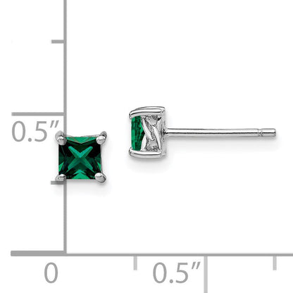 Sterlingsilber Rhodiniert 4mm Princess Erzeugt Smaragd Ohrstecker