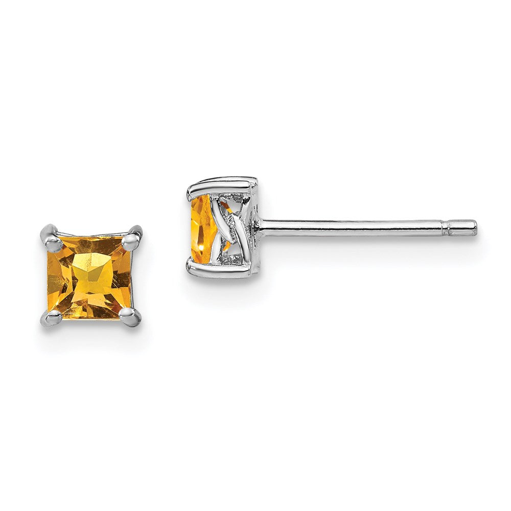 Sterlingsilber Rhodiniert 4mm Princess Citrin Ohrstecker