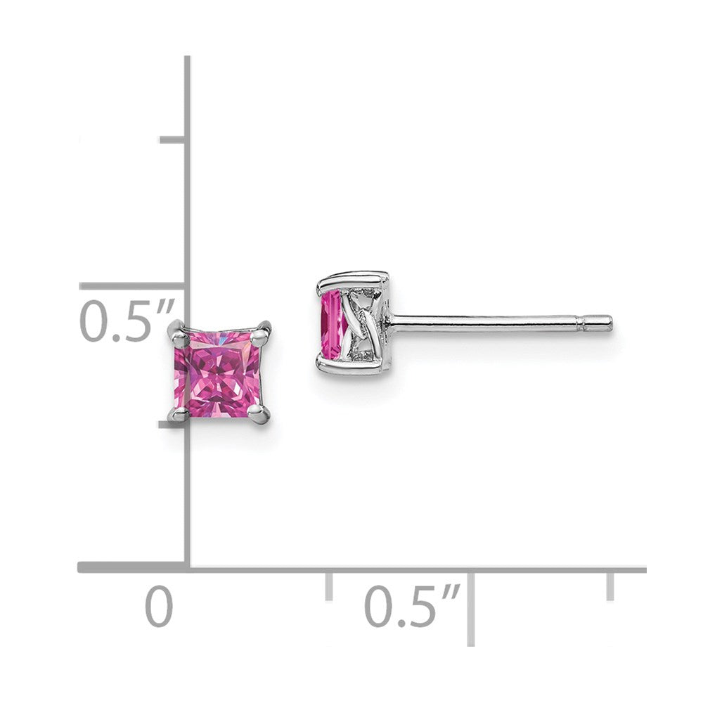 Sterlingsilber Rhodiniert 4mm Princess Cr. Rosa Saphir Ohrstecker