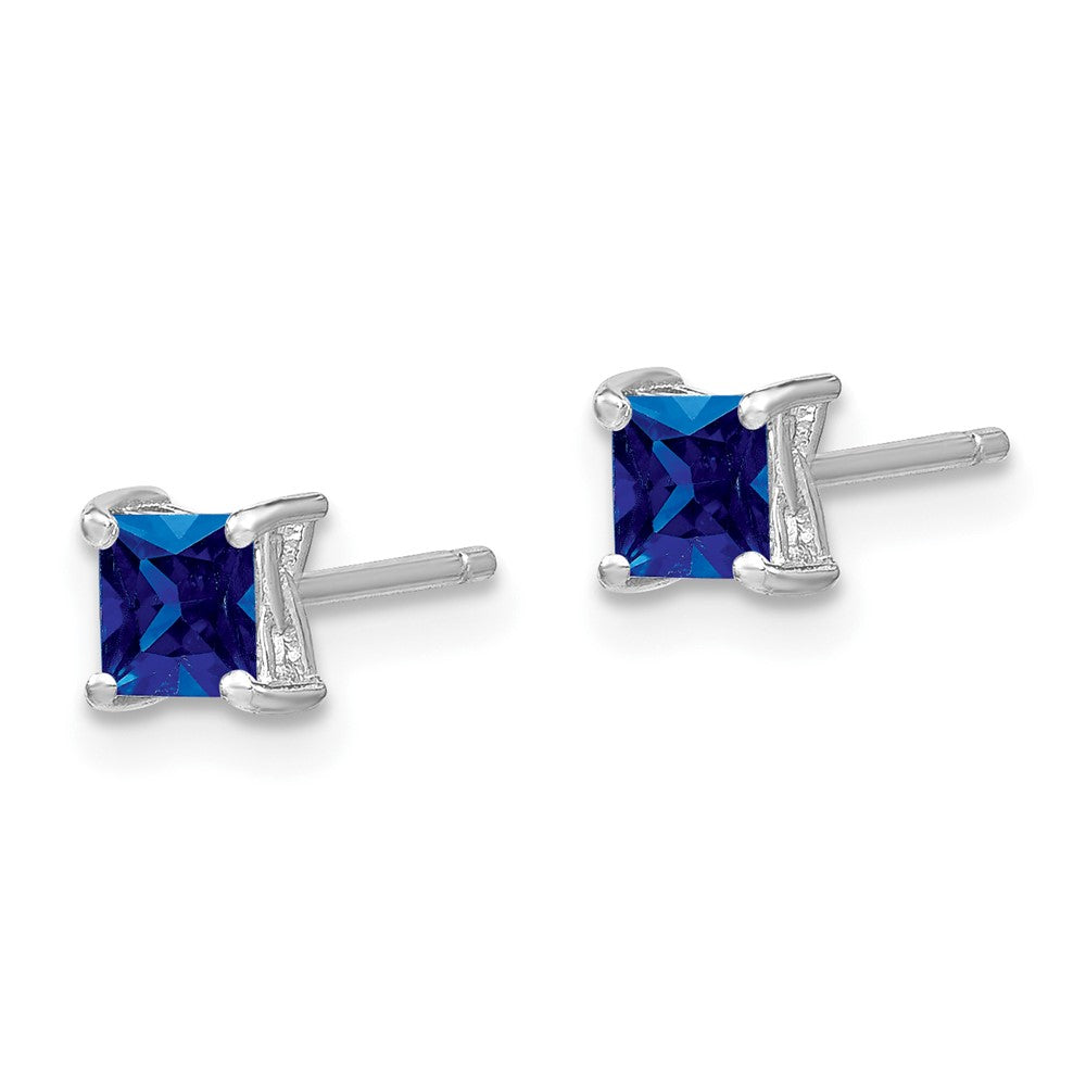 Sterlingsilber Rhodiniert 4mm Princess Erzeugt Saphir Ohrstecker
