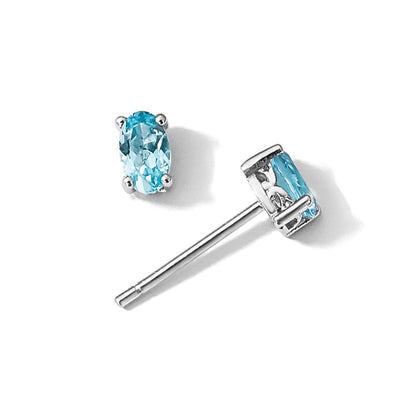 Sterlingsilber Rhodiniert 5x3mm Oval Schweizer Blautopas Ohrstecker